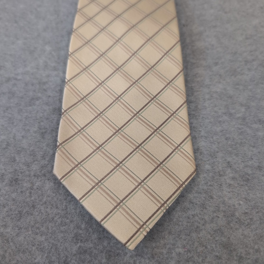 GEORGE Mens Necktie All Silk Beige Brown Plaid Professional Career